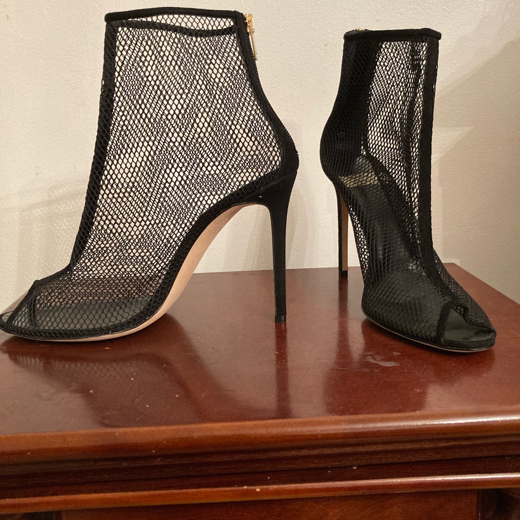Black Open Toe, Mesh Ankle Boots